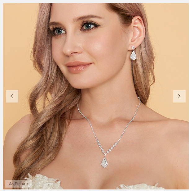 Korean-style fashionable wedding, dazzling diamond-filled water drop necklace, geometric bride's wedding accessories and earrings set N5571 full figure