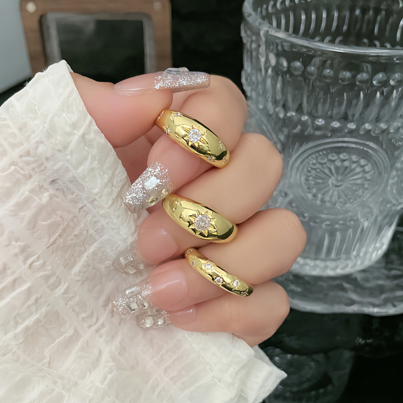 New Chinese-style national trend starlight micro-inlaid open ring for women, simple, sweet and cool star style, versatile and niche food ring details Picture
