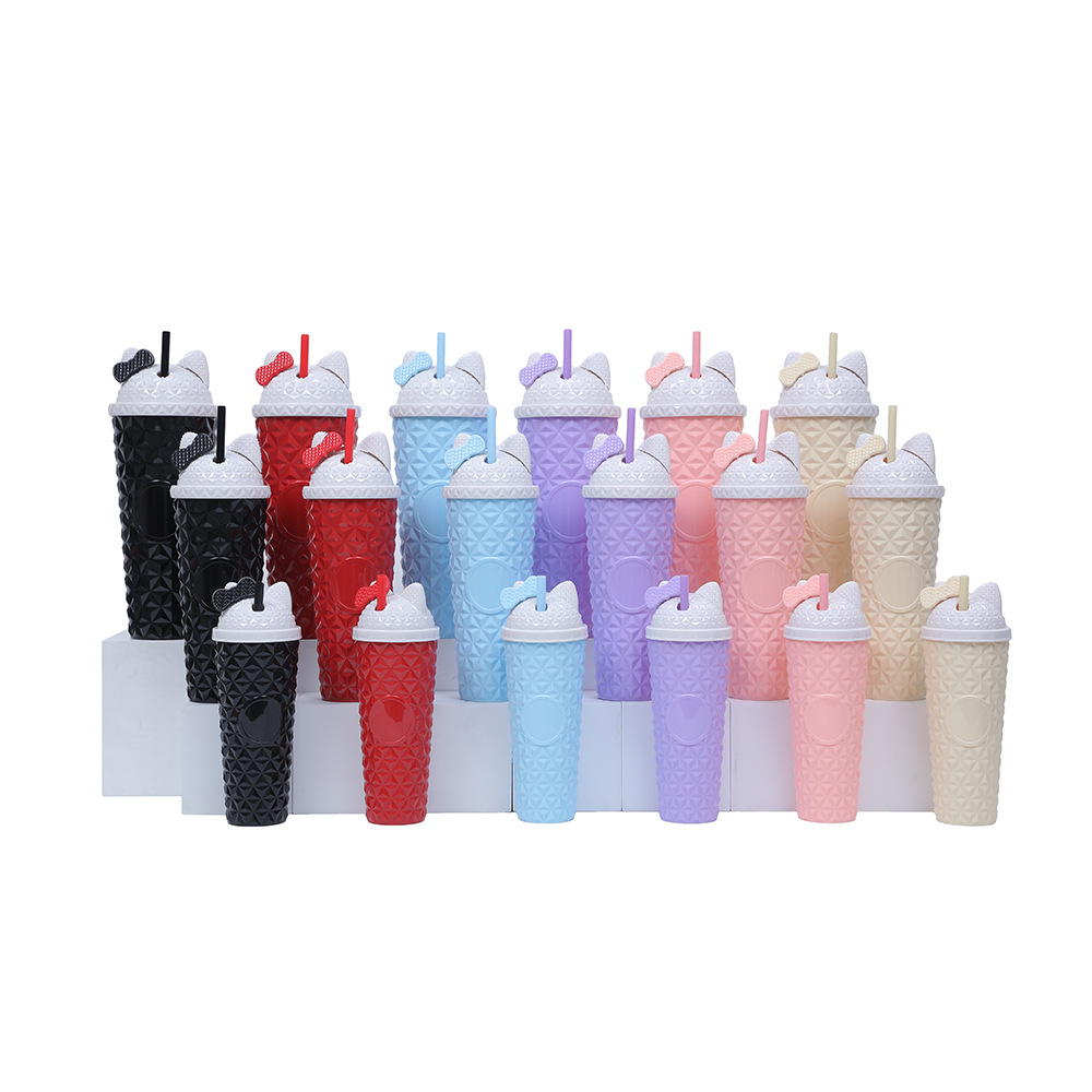 2025 New model factory direct supply three-piece set: Katie Creative Internet celebrity plastic straw cup, Starbar Durian cup, water cup full figure