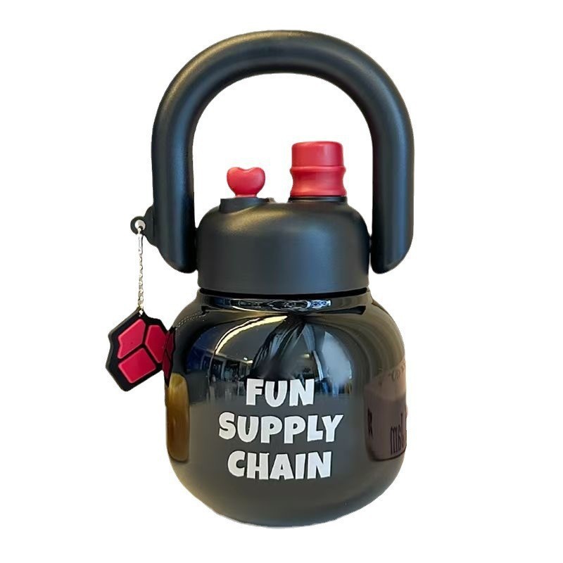 Cute large-belted water cup, new high appearance level, double-drinking teapot with straw, plastic cup, portable high-temperature resistant water bottle Item Picture