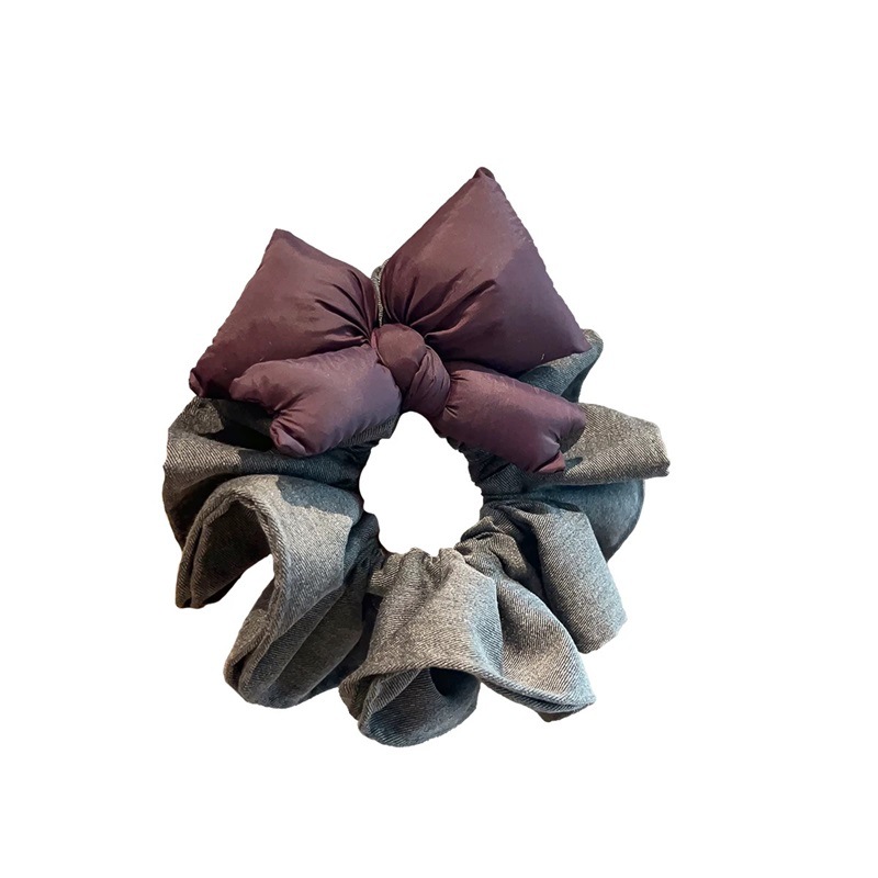 A new Korean hair accessory for women, featuring a high-end grey black fungus brim, cotton-filled purple bow tie, and a ponytail bun Item Picture
