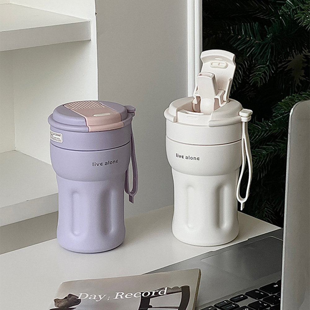 ins fashion insulated cup: Simple yet stylish, solid-color straw cup for keeping warm, portable for girls, and a niche coffee cup full figure