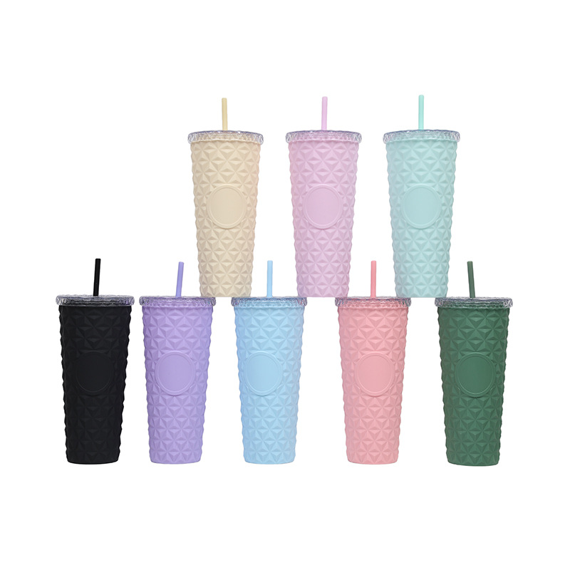 2025 New model factory direct supply 710ml crystal cup, diamond creative Internet celebrity plastic straw cup, Xingba water cup full figure
