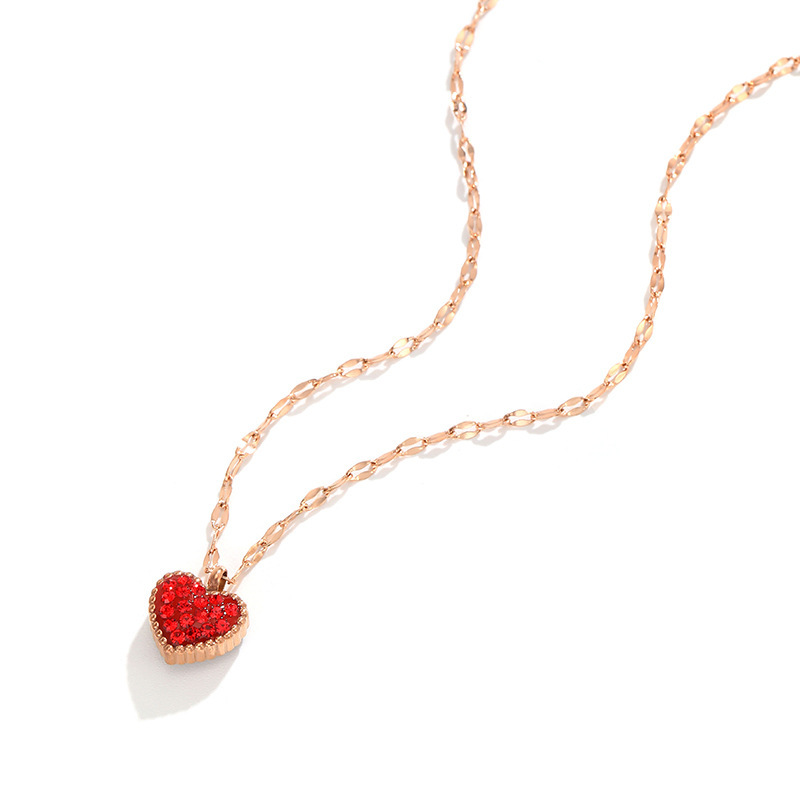 The small red heart titanium steel necklace for women does not fade. It is a black and red double-sided full diamond heart-shaped pendant. It is a popular heart-shaped necklace with a unique personality Specification drawing