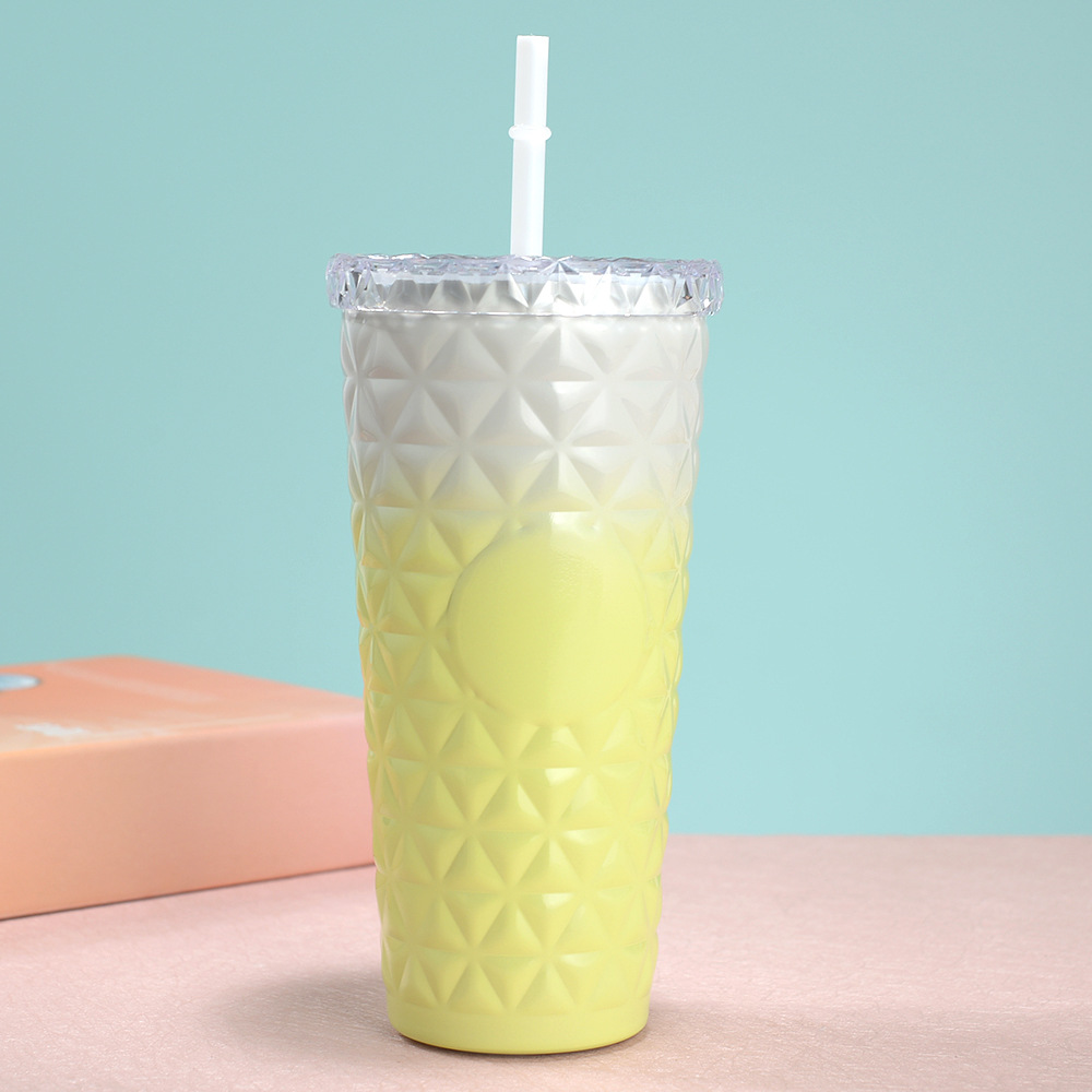 Wholesale of new cross-border gradient diamond-patterned straw cups, outdoor portable 304 stainless steel car-mounted coffee cups Specification drawing