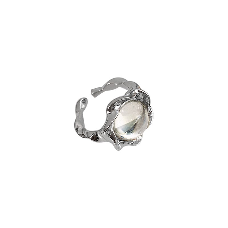 ins cold style spiral edge round stone open ring for women, sweet and cool, niche design, simple and individual ring Item Picture