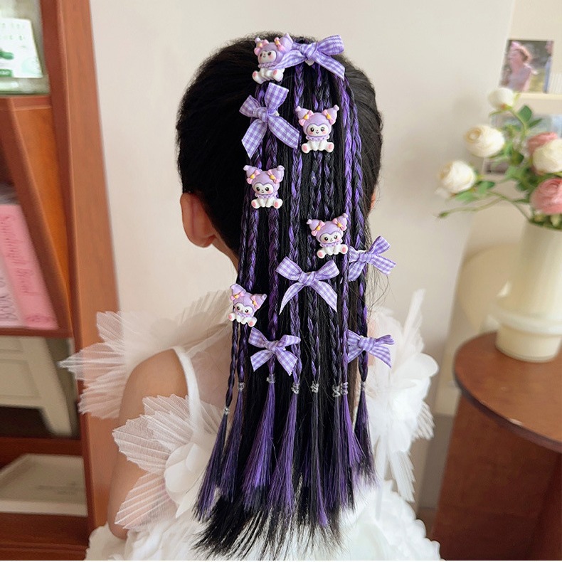 Children's Kulomi wigs, braids, hair ties, girls' high ponytails, hair bands, girls' sweet and cool boxing braids, hair accessories details Picture