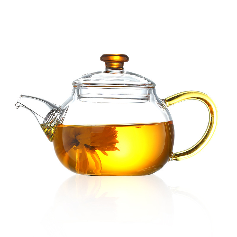 Wholesale household transparent high borosilicate glass brewing teapots, small single-person color handle brewing teapots with filtering function Item Picture
