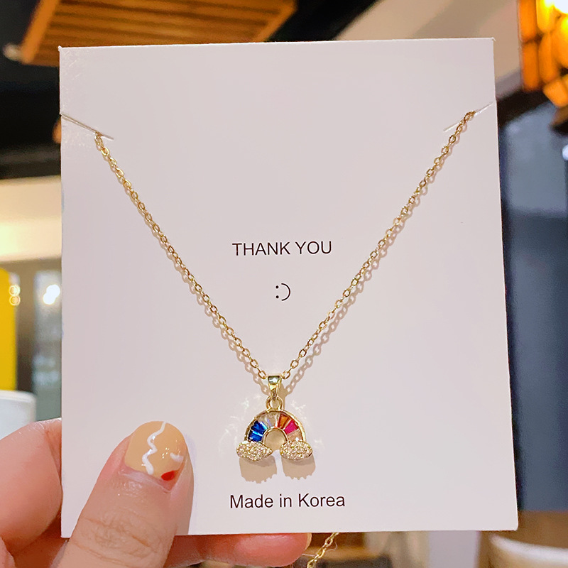 A genuine gold electroplated colored zircon rainbow necklace for women, a light luxury titanium steel collarbone chain, a high-end and versatile accessory full figure