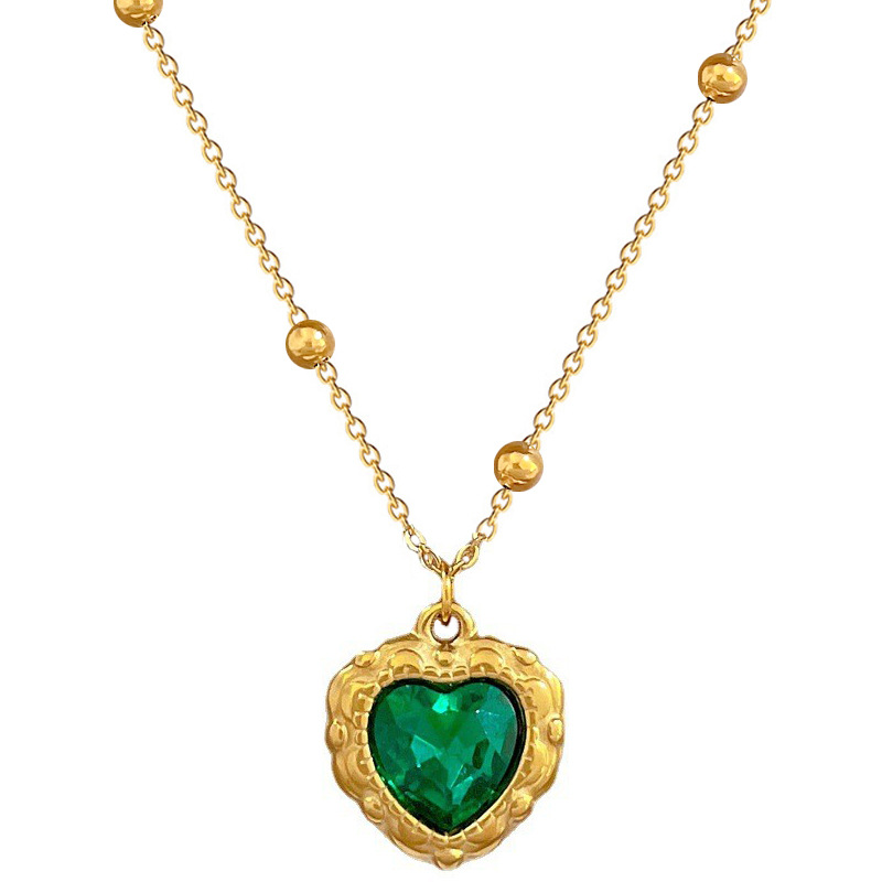 【 All-titanium Steel 】 Green heart-shaped female niche design simple pendant short collarbone chain Korean style cold neck Item Picture