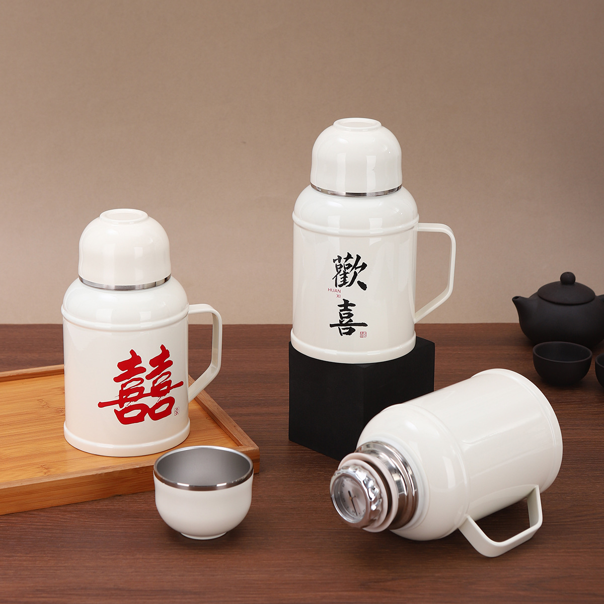 Chinese-style retro small thermos, 316 stainless steel double-layer insulated thermos, mechanical temperature display, office and household tea steeping and steeping pot Specification drawing