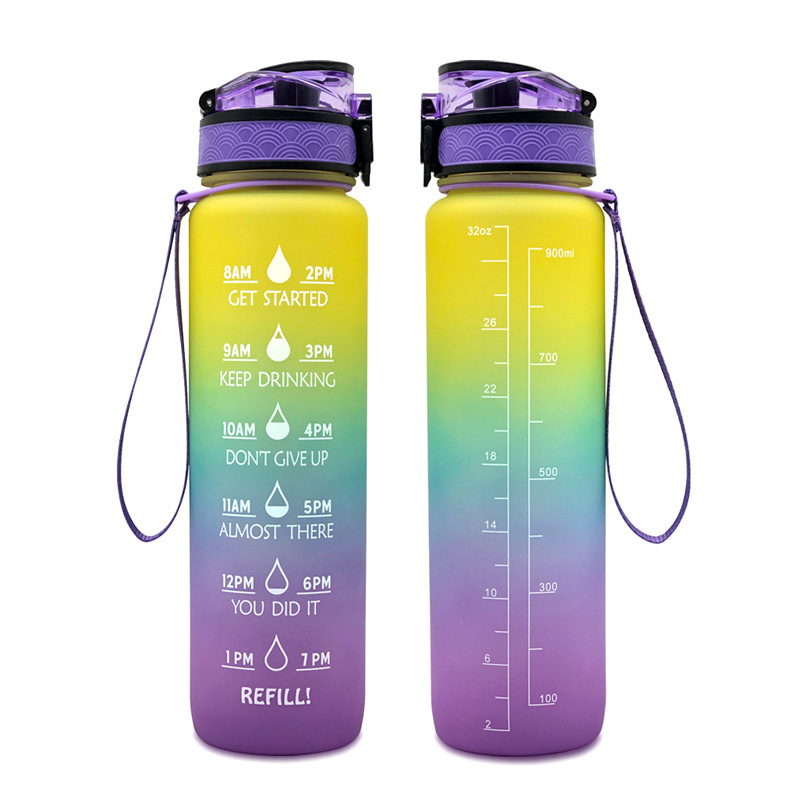 Amazon 1L gradient frosted travel cup, 1000ml space cup, bouncing lid student water cup, large capacity Item Picture