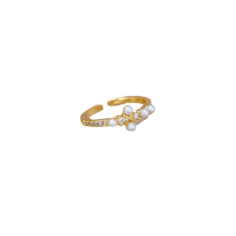 【 Real Gold 】 Pearl cross ring with adjustable opening, simple wristband, Japanese-style couple rings Item Picture
