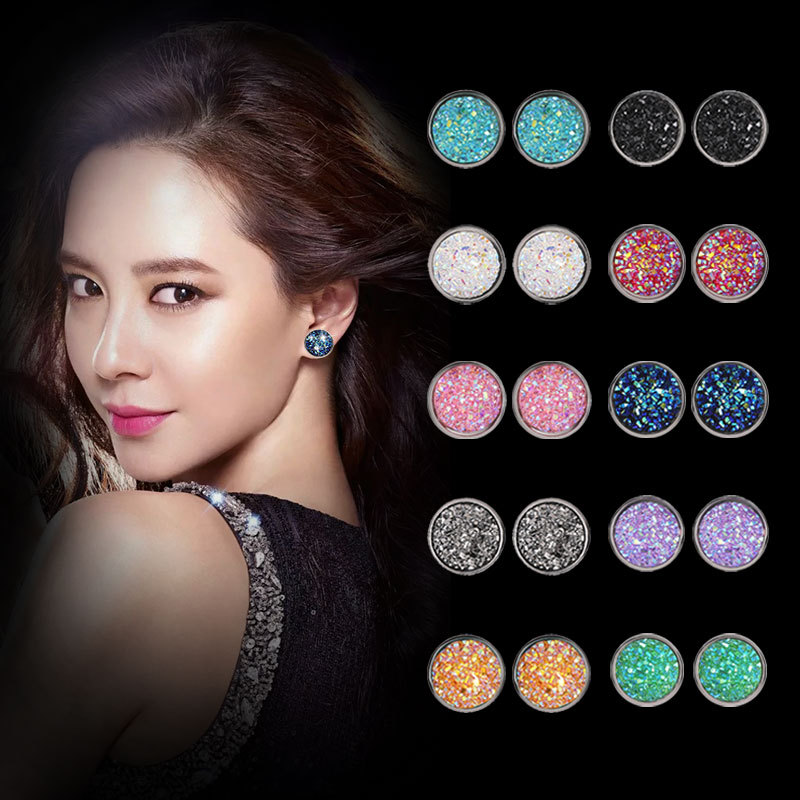 Harajuku style simple geometric round frosted dreamy starry sky time gemstone full sky stars stainless steel ear studs 12MM full figure