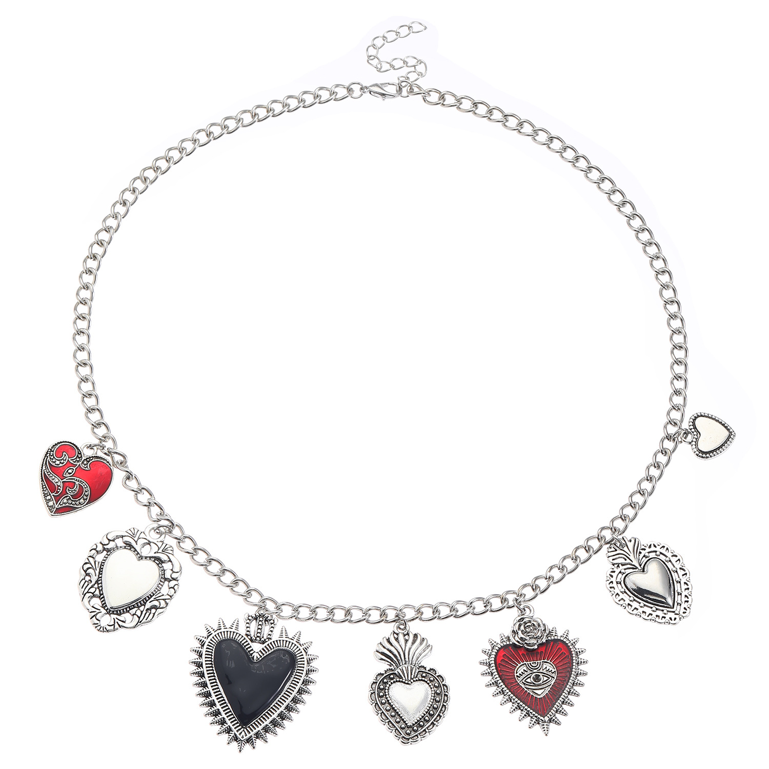 European and American cross-border exaggerated personality retro religious multiple sacred heart pendant necklace earrings for women, silver design sense heart Item Picture