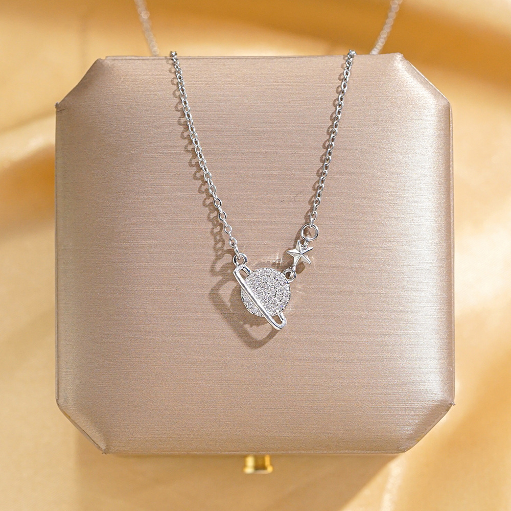 Ins-style personalized asteroid planet pendant titanium steel necklace, women's micro studded with diamonds, versatile collarbone chain accessory full figure