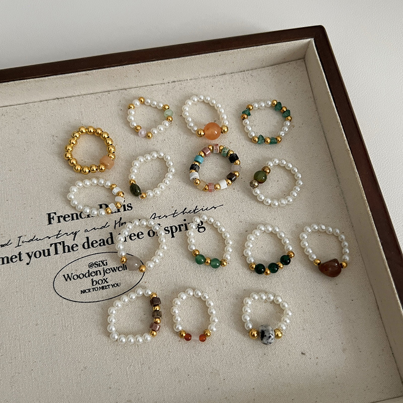 Colorful, simple and unique stacked food ring, a niche birthday stone beaded accessory, a new pearl ring for women in 2024 full figure
