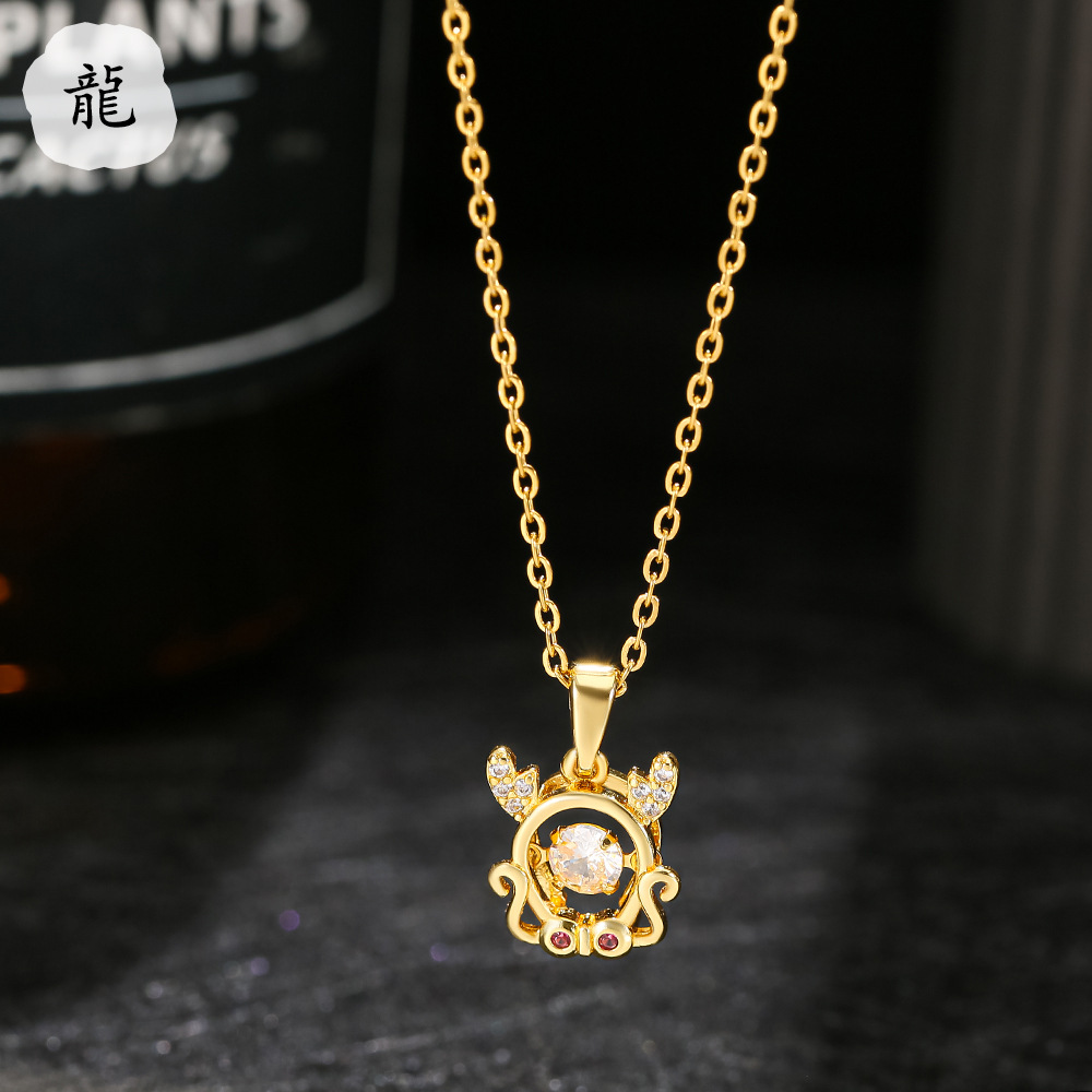 The same style as Douyin on Instagram, the 12 zodiac dynamic necklace for women with micro-insets, a unique and popular titanium steel necklace pendant for the zodiac year Application Scenario
