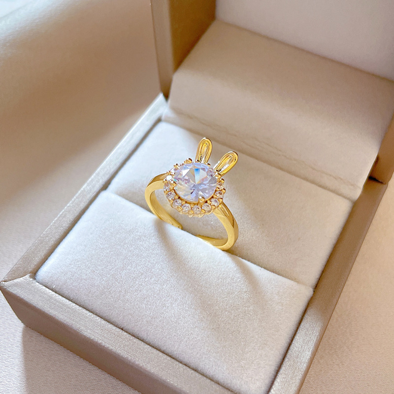 【 Real Gold 】 Rabbit Super Flash Zircon Ring with Adjustable opening, simple jewelry, Japanese-style ring couple rings Application Scenario