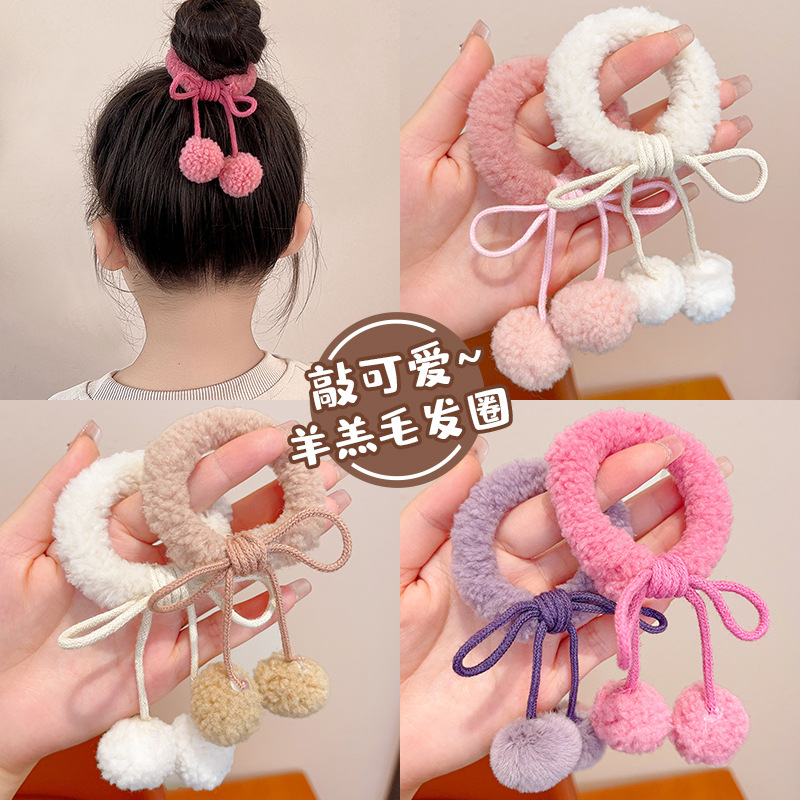 Plush hair bands, ponytail hair ties, autumn and winter children's hair ties, baby hair bands that won't hurt hair, cute headwear for girls, high hair accessories Specification drawing