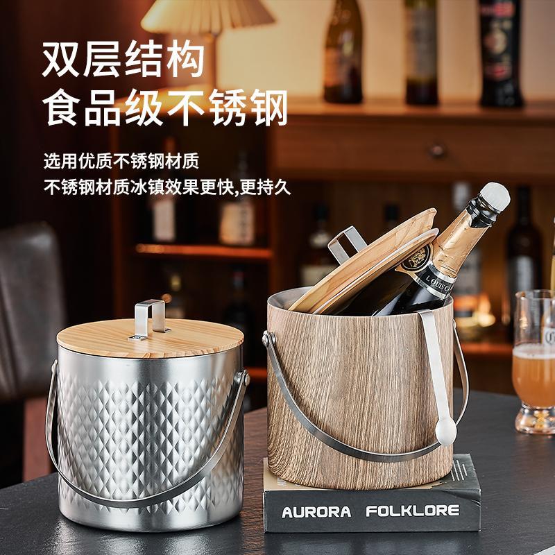 Double-layer 304 stainless steel ice bucket, ice cube bucket, bar, ktv, commercial beer bucket, household storage bucket full figure