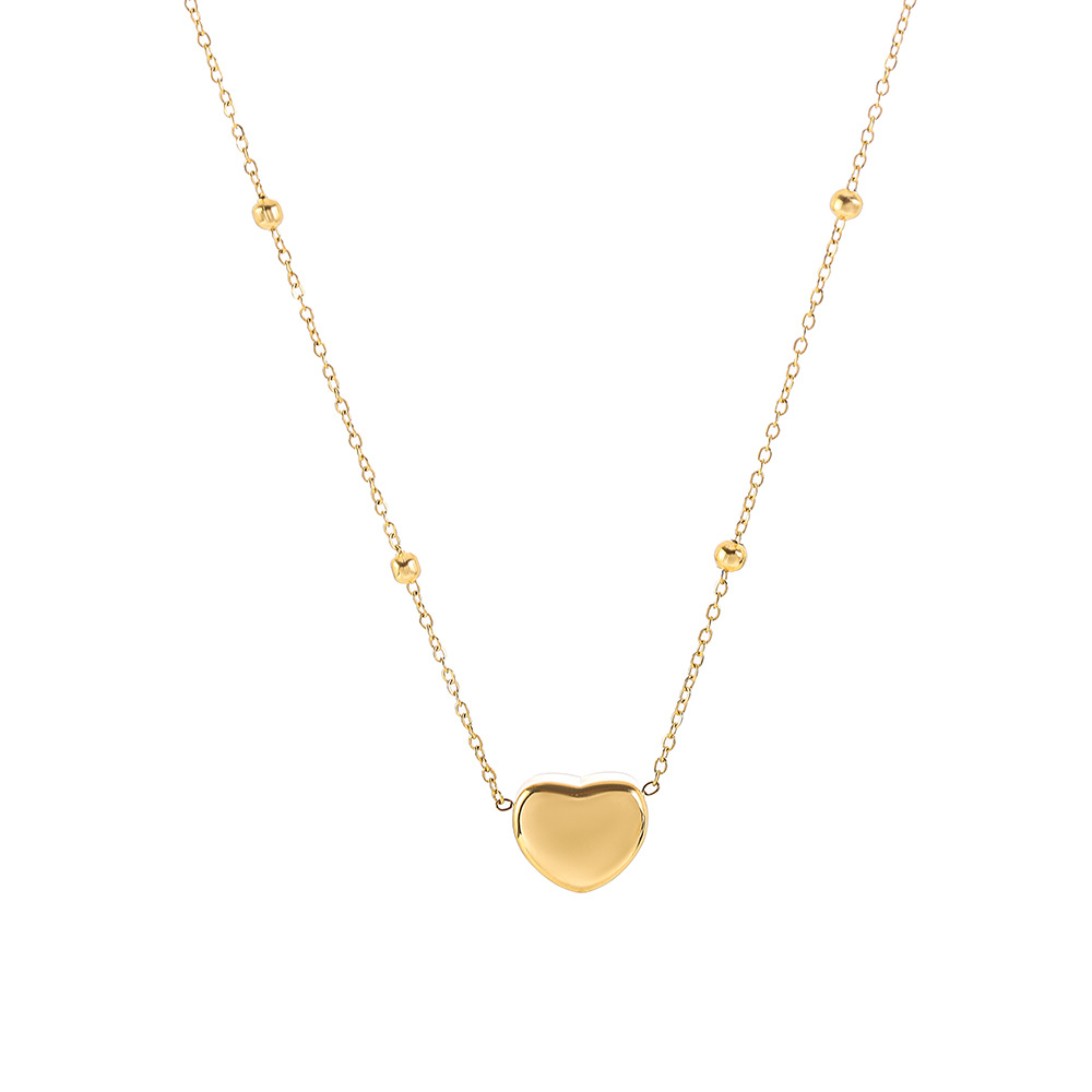 Golden niche heart-shaped necklace for women, non-fading, popular titanium steel small gold bead collarbone chain, simple smooth heart-shaped pendant Item Picture