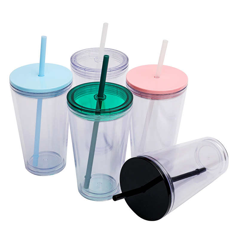 Factory direct supply, processing and customization of 16oz double-layer plastic straw cups, frameless, creative, portable and logo-ready cups Application Scenario