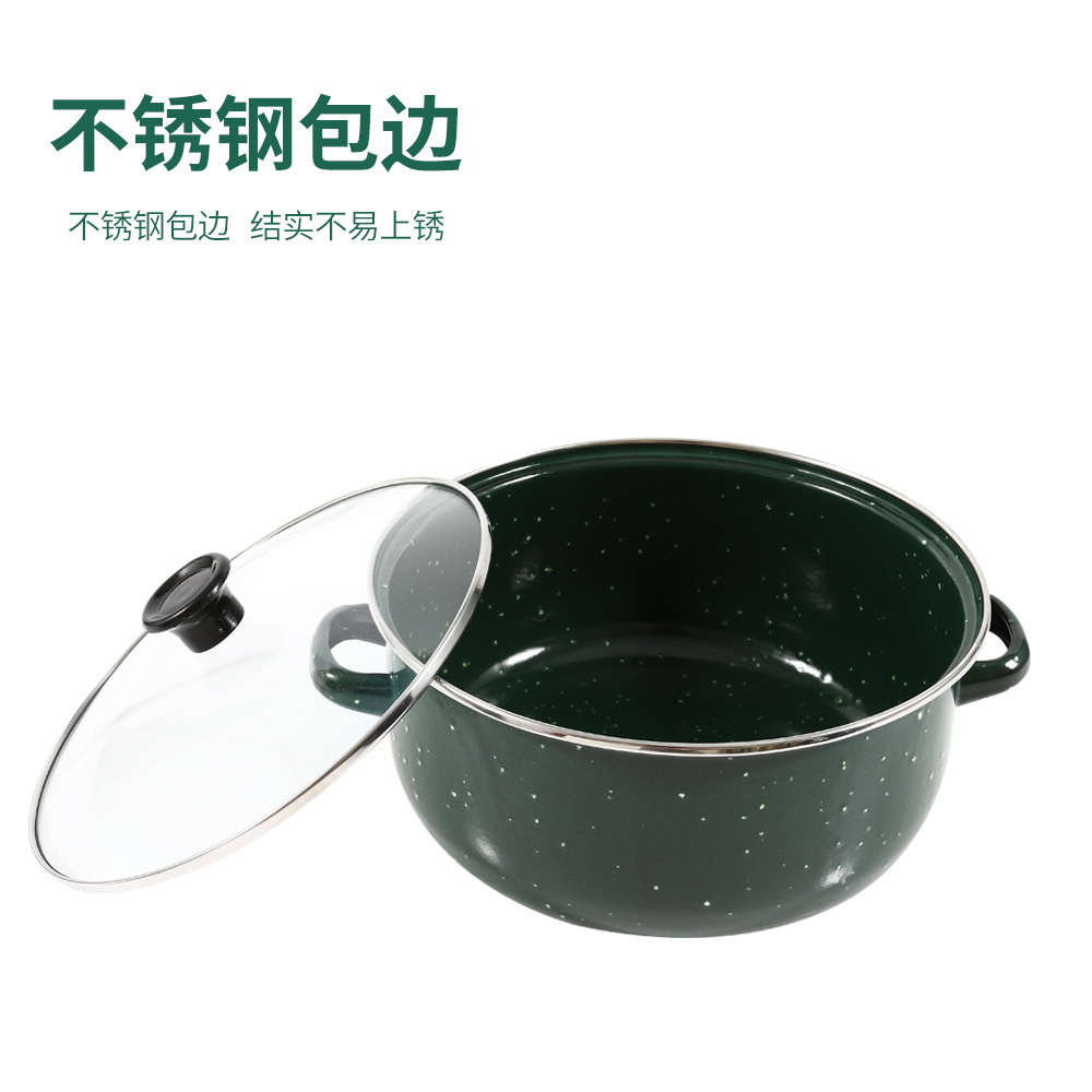Three-piece set of enamel double-ear soup pot, black enamel with dots, European and American export enamel retro cooking pot, one piece sent Application Scenario