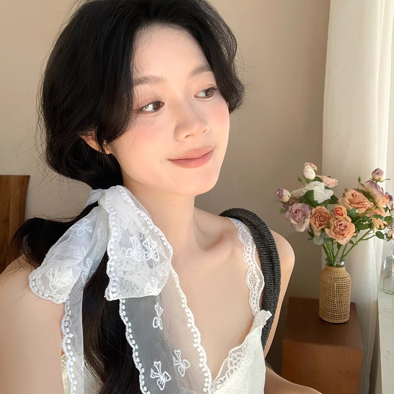 Pure white lace ribbons, long silk scarves, hairbands, spring and summer hot girls, stacked choker accessories, tied hair and headwear Specification drawing