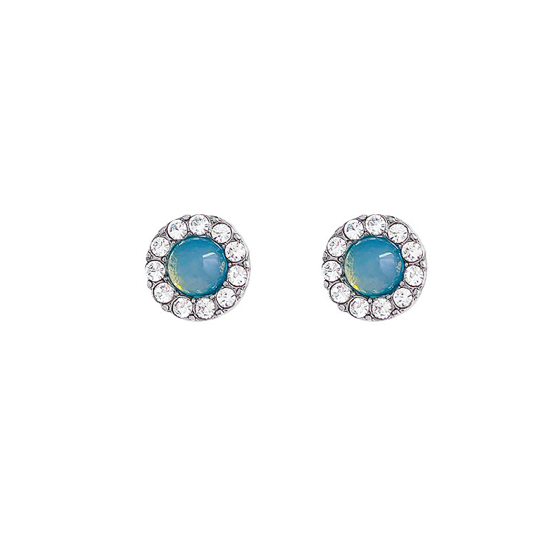 Delicate blue zircon small stud earrings for women, simple and versatile Korean style, elegant geometric earrings, full diamond fashionable earrings Item Picture