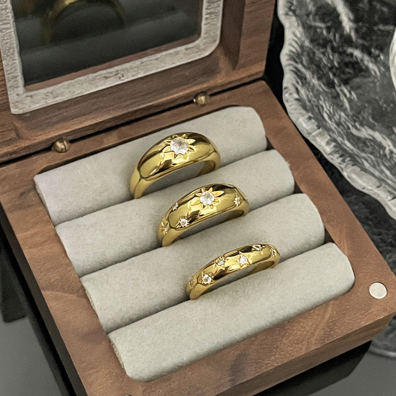 New Chinese-style national trend starlight micro-inlaid open ring for women, simple, sweet and cool star style, versatile and niche food ring Specification drawing