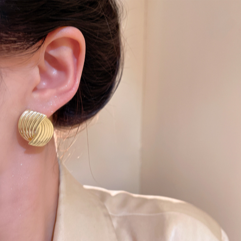 French retro texture interlaced design earrings, women's European and American light luxury niche metal cold style stud earrings Application Scenario