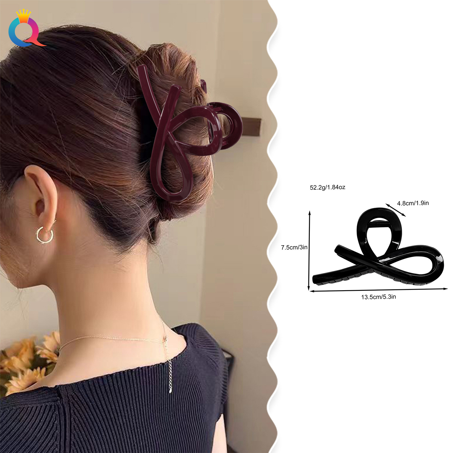 Qiyue Cross-border PC large bow tie Hair clip, autumn and winter updo hair clip, back of the head hair tie, shark clip hair accessory wholesale details Picture