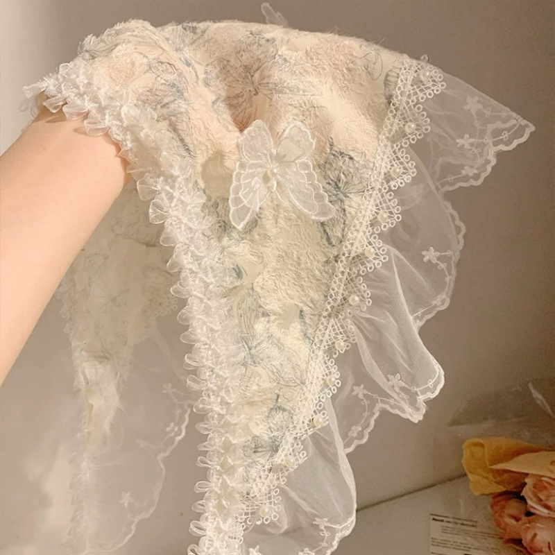 Mist Elf ~ Heavy Industry Super Fairy Forest style butterfly lace triangular Scarf Headscarf, French retro seaside country style for women details Picture