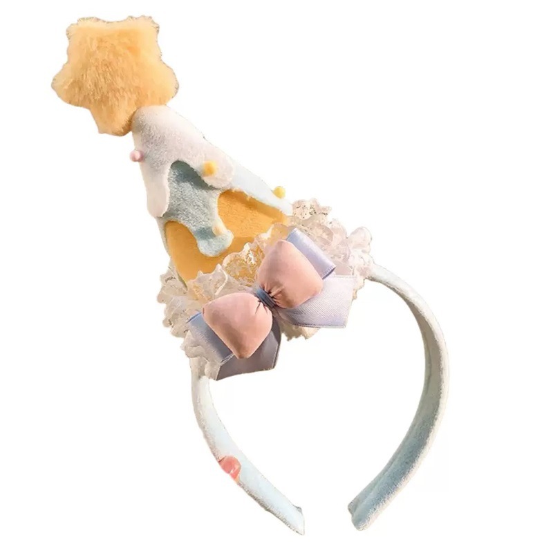 Make a wish! A yellow star-shaped birthday hat, headwear, hairpin, and a cute, girlish atmosphere. It's a photo prop and headband Item Picture