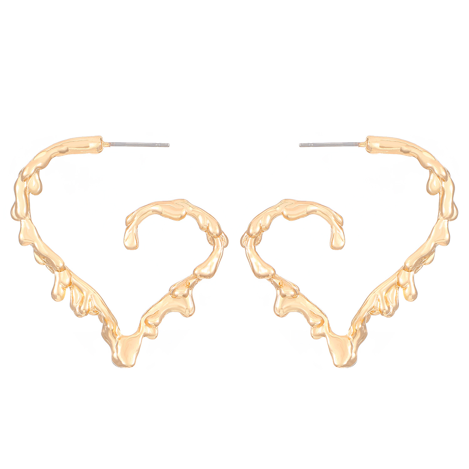 European and American minimalist liquid lava asymmetrical stud earrings, women's hollow heart-shaped, cold and elegant high-end earrings and earrings Item Picture