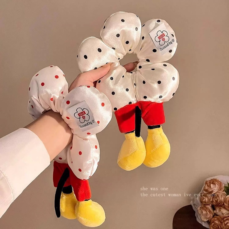 Cute cartoon Mickey Mouse bottom flower large intestine hair band, high-end creative hair accessory for women, bun hairstyle, new style Application Scenario