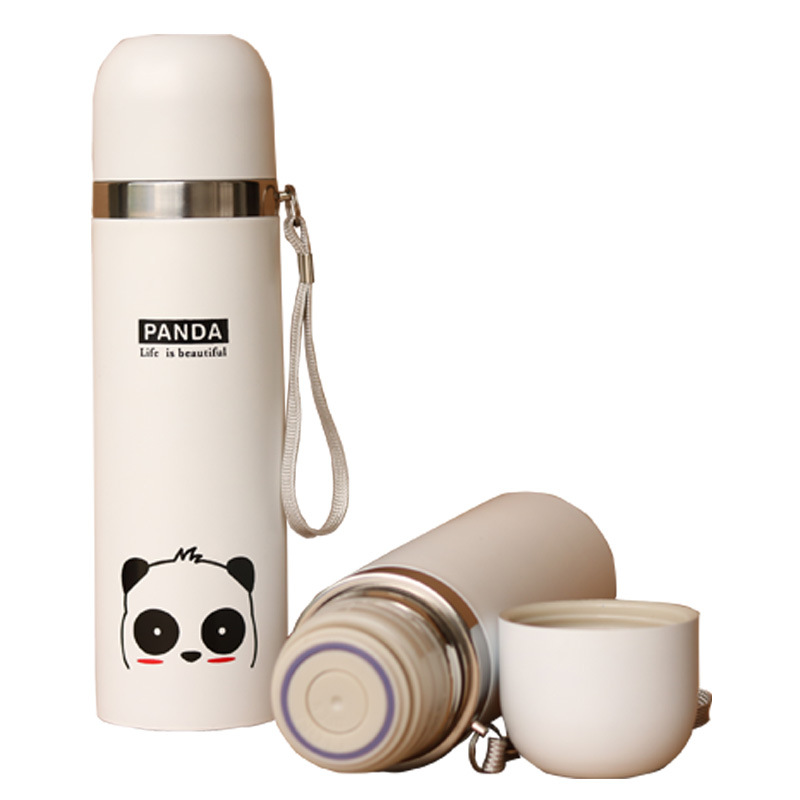 Cartoon bullet-shaped insulated cup, children's water bottle, gift business cup, double-layer stainless steel sling, outdoor portable cup details Picture