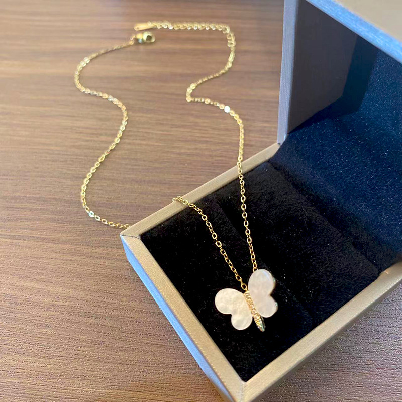 Korean-style simple butterfly pendant titanium steel necklace for women, a versatile and trendy collarbone chain, a unique and non-fading accessory full figure