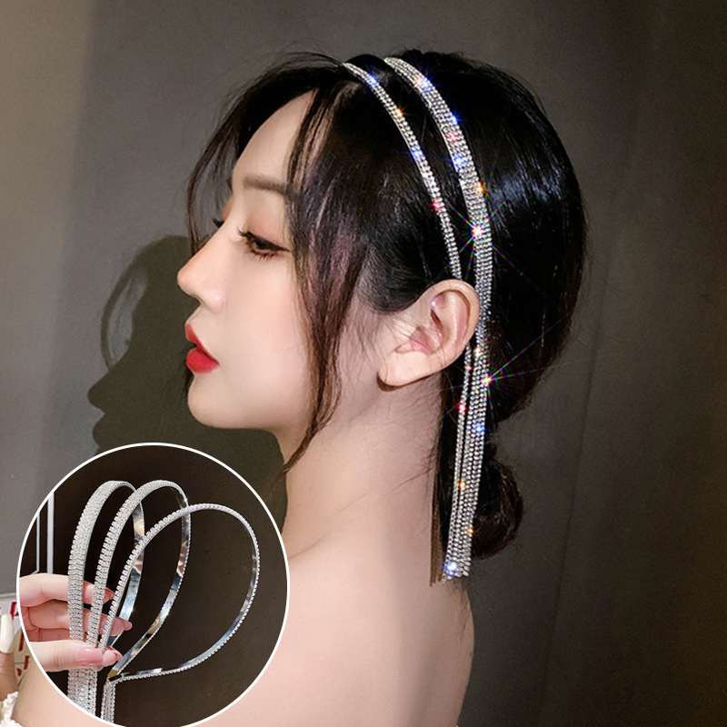 Fringed rhinestone headband fake earrings, exquisite back-hanging headband, super fairy-like high-end style hair tie, princess hairpin headwear details Picture