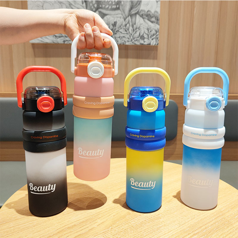Wholesale high-quality appearance level straw cups, plastic cups, 900ml portable handle straw water bottles, large-capacity gradient color water bottles details Picture