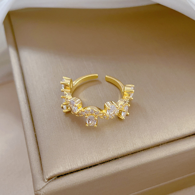 【 Real Gold 】 Branch Zircon Fashion ring with adjustable opening, simple Japanese-style bracelet, couple rings details Picture