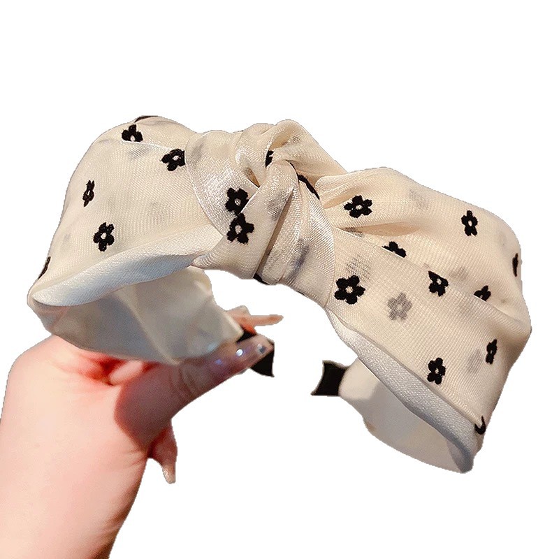 The same style of White deer, black gauze flower high head top hair band, thin headwear for women in spring and summer, hair tie, headband, hair accessory Item Picture