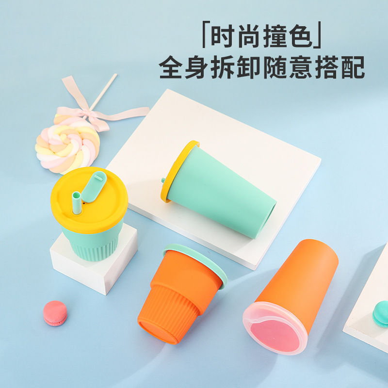 Outdoor silicone straw cup, anti-drop children's drinking cup, high appearance level, environmentally friendly portable water cup, portable mouthwash cup Specification drawing