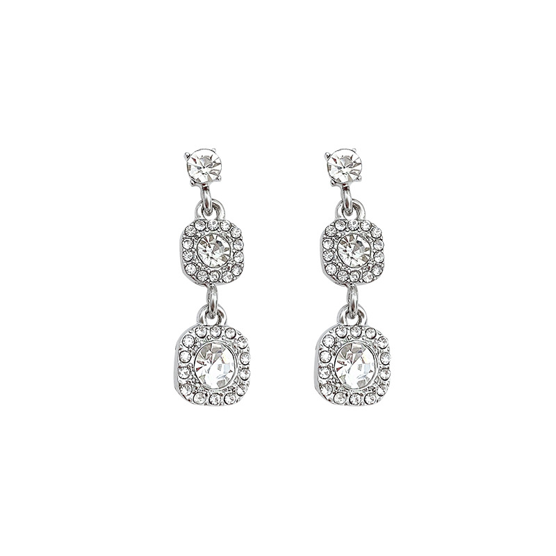 S925 Silver Needle Korean new Zircon geometric earrings for women, super dazzling, light luxury, niche square diamond stud earrings, internet-famous earrings Item Picture