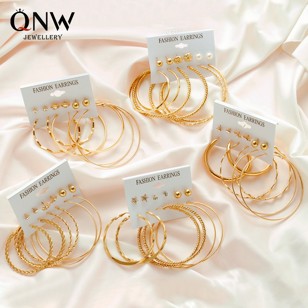 Cross-border best-selling accessories: Creative 6-pair earrings, personalized large circle simple set, stud earrings, fashionable and exaggerated earrings full figure