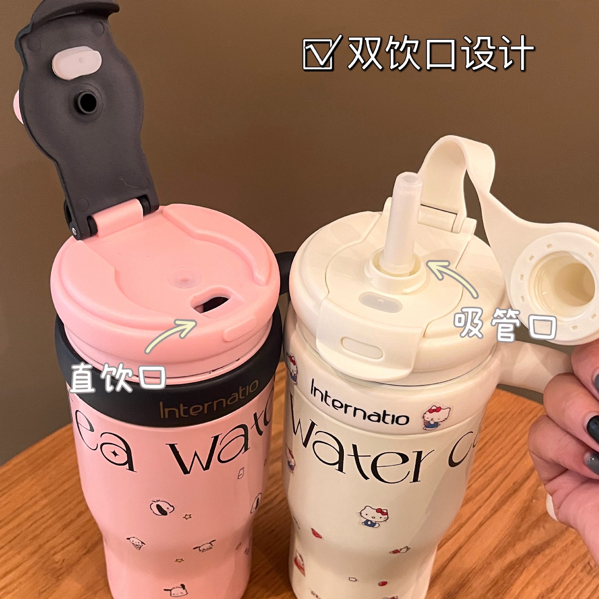 Simple 304 stainless steel insulated cup, large-capacity coffee cup for men and women, high appearance level, with handle, straw and water cup details Picture