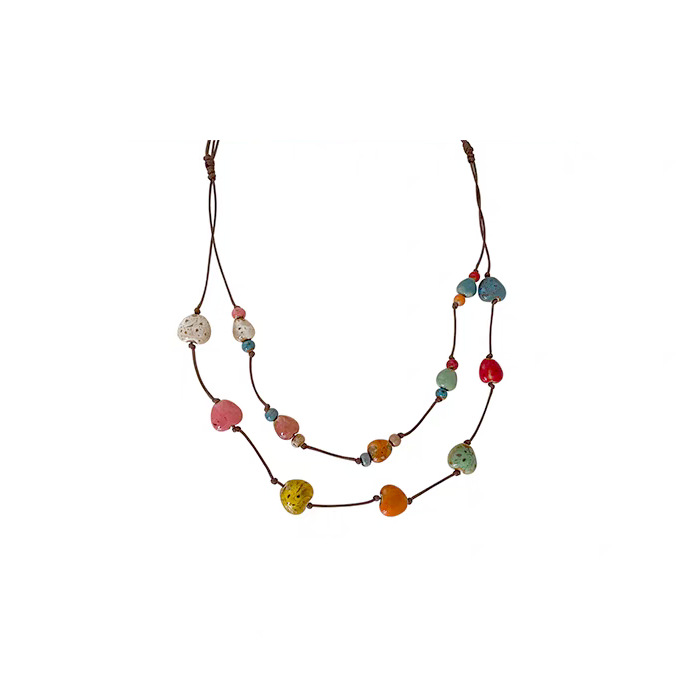 Rainbow Candy ~ Ceramic heart-shaped collarbone chain, women's summer dopamine double-layer layered necklace, simple and versatile accessory Item Picture