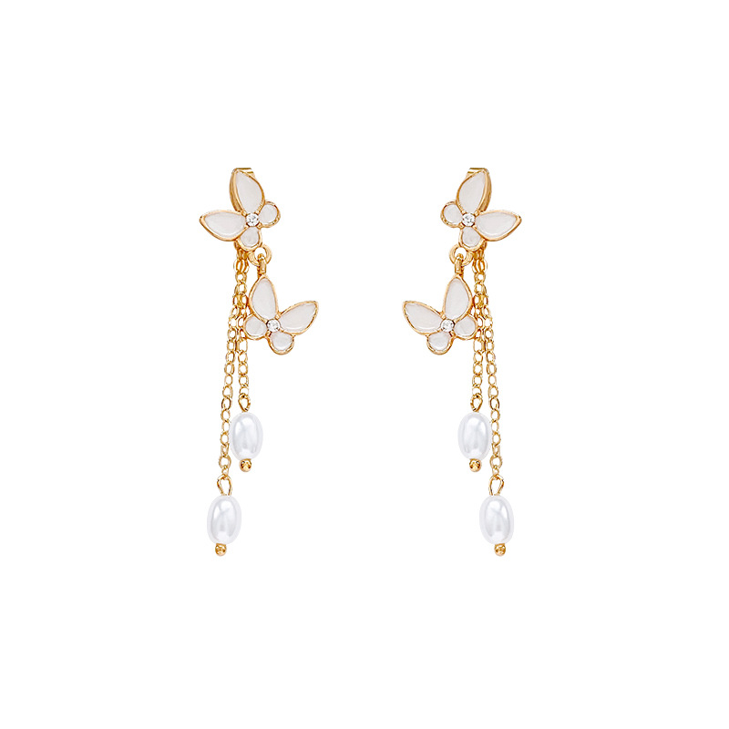 Shell, butterfly, pearl, tassel earrings, women's high-end, light luxury, fashionable and elegant stud earrings, one pair of two-wear earrings wholesale Item Picture