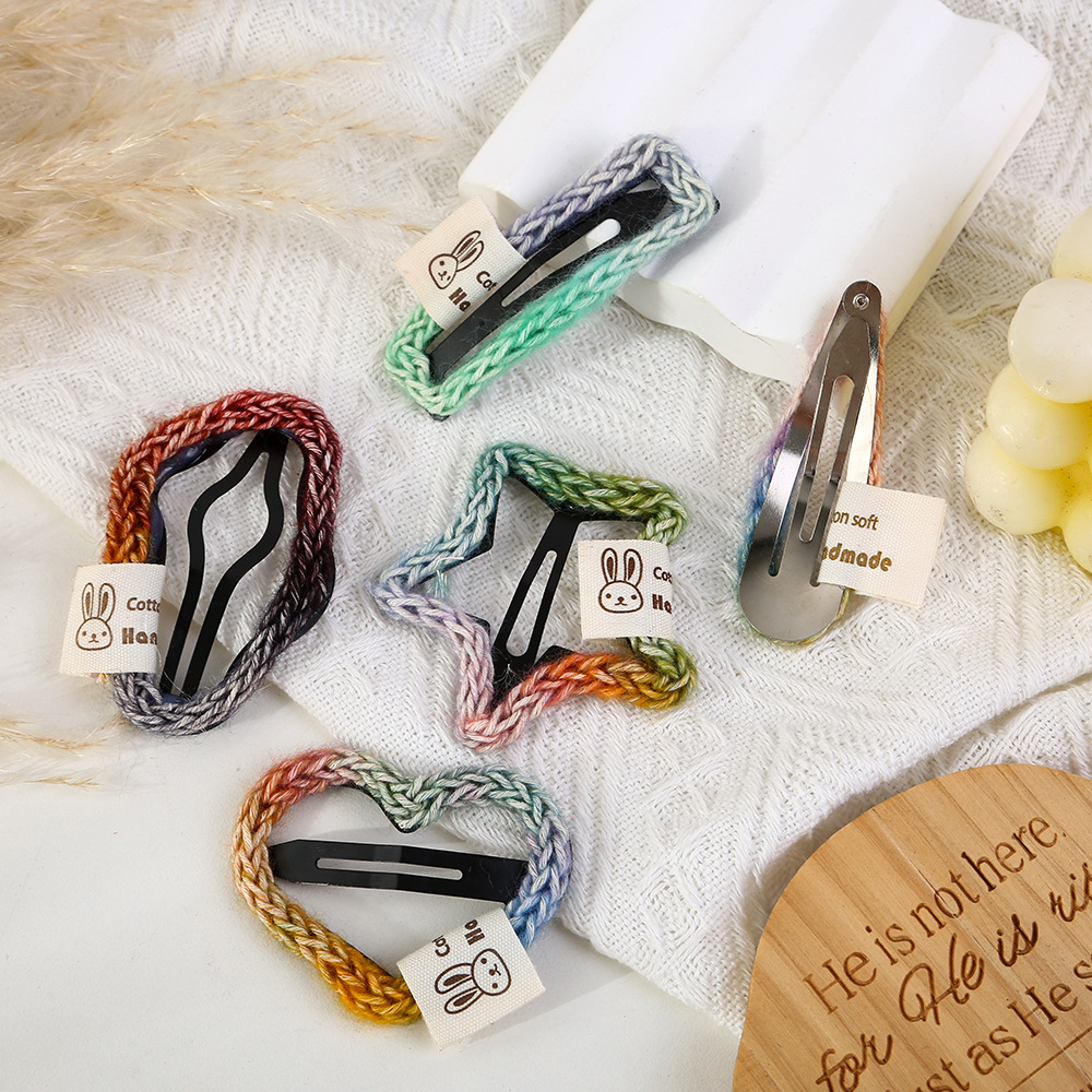 New candy-colored wool woven star BB clip, sweet and girlish, high appearance level, bangs side clip hair accessory wholesale Specification drawing